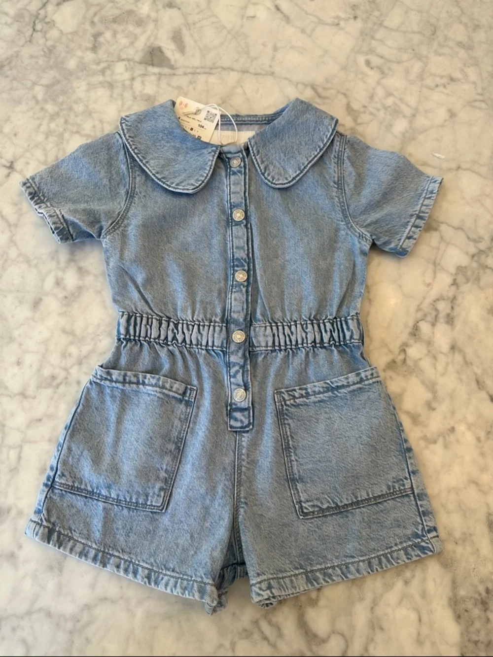 NWT ZARA Light Blue Denim Short Romper with collar 4Y